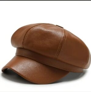 Newsboy Cap Rust-Brown PU Leather